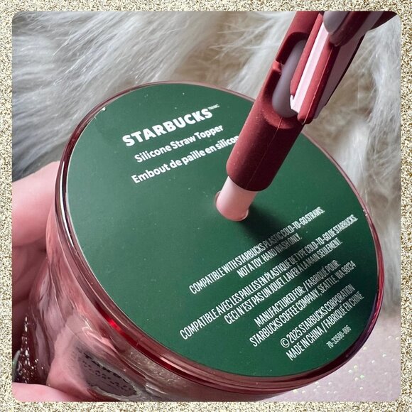 🎄🎀 NWT Starbucks 2025 Holiday Pink/Mauve Speckled Glass Tumbler w/ Bow Topper - Picture 2 of 10